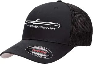 1960-64 Corvair Convertible Outline Design Flexfit Trucker Mesh Fitted Cap