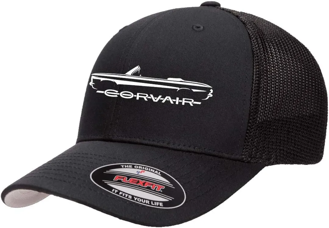 1960-64 Corvair Convertible Outline Design Flexfit Trucker Mesh Fitted Cap