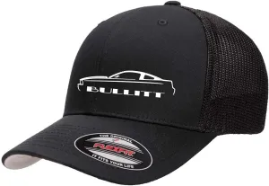 2008 Bullitt Ford Mustang Classic Outline Design Flexfit 6511 Trucker Mesh Fitted Cap