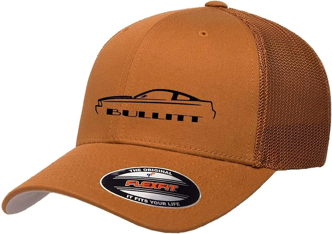2008 Bullitt Ford Mustang Classic Outline Design Flexfit 6511 Trucker Mesh Fitted Cap