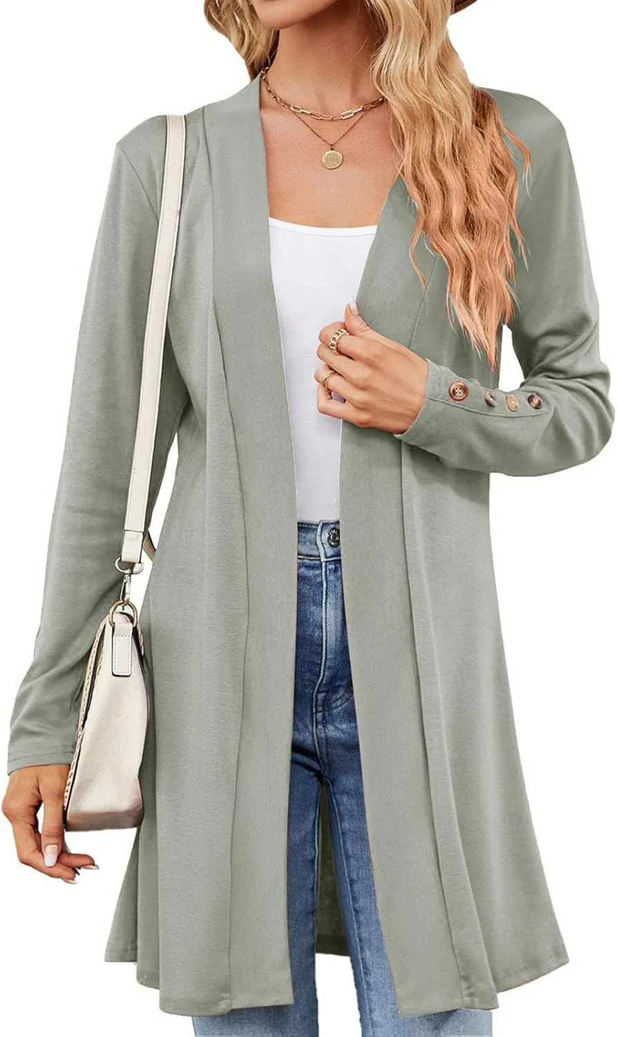 2023 Women's Draped Front Open Cardigan Casual Lightweight Coat Long Sleeve Cardigans Sweaters Duster Fall Long Jacket