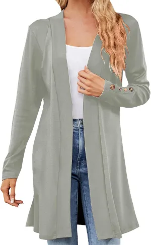 2023 Women's Draped Front Open Cardigan Casual Lightweight Coat Long Sleeve Cardigans Sweaters Duster Fall Long Jacket