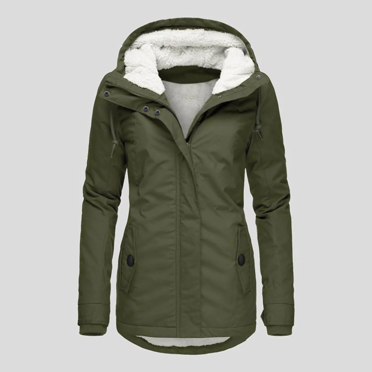 2024 Elegant Temperament Zip Puffer Coats for Womens Long Sleeve Pockets Down Coat Insulated Casual Loose Overcoat