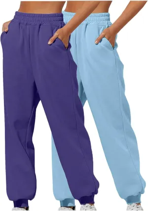 2pc Women's Cinch Bottom Sweatpants Sport Drawstring Pocket Casual Joggers Fleece Active Comfy Lounge Trousers