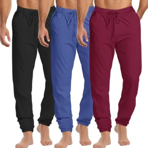 3 Pack: Men's Pajama Joggers -lightweight Pj Bottoms Lounge Pant Drawstring Pockets Elastic Banded Ankle Sleep Pant