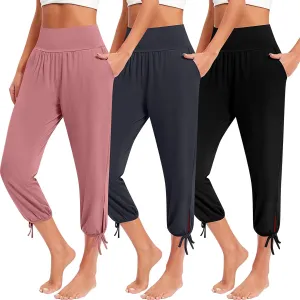 3 Pcs Women Capri Yoga Pant Casual Loose Workout Pant Lightweight Cropped Running Jogger Lounge Capri with Pocket