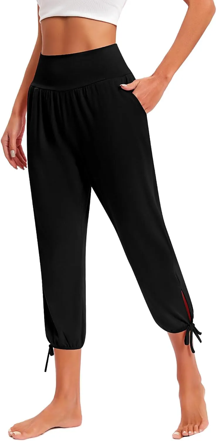 3 Pcs Women Capri Yoga Pant Casual Loose Workout Pant Lightweight Cropped Running Jogger Lounge Capri with Pocket