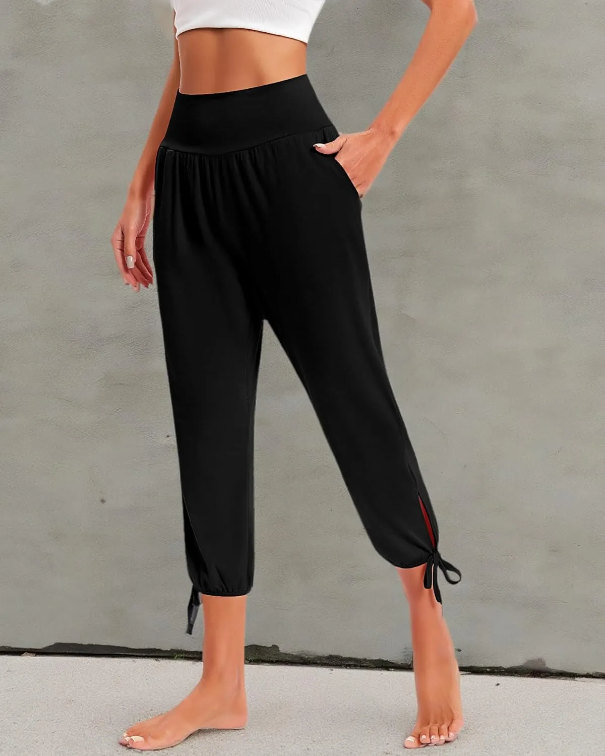 3 Pcs Women Capri Yoga Pant Casual Loose Workout Pant Lightweight Cropped Running Jogger Lounge Capri with Pocket