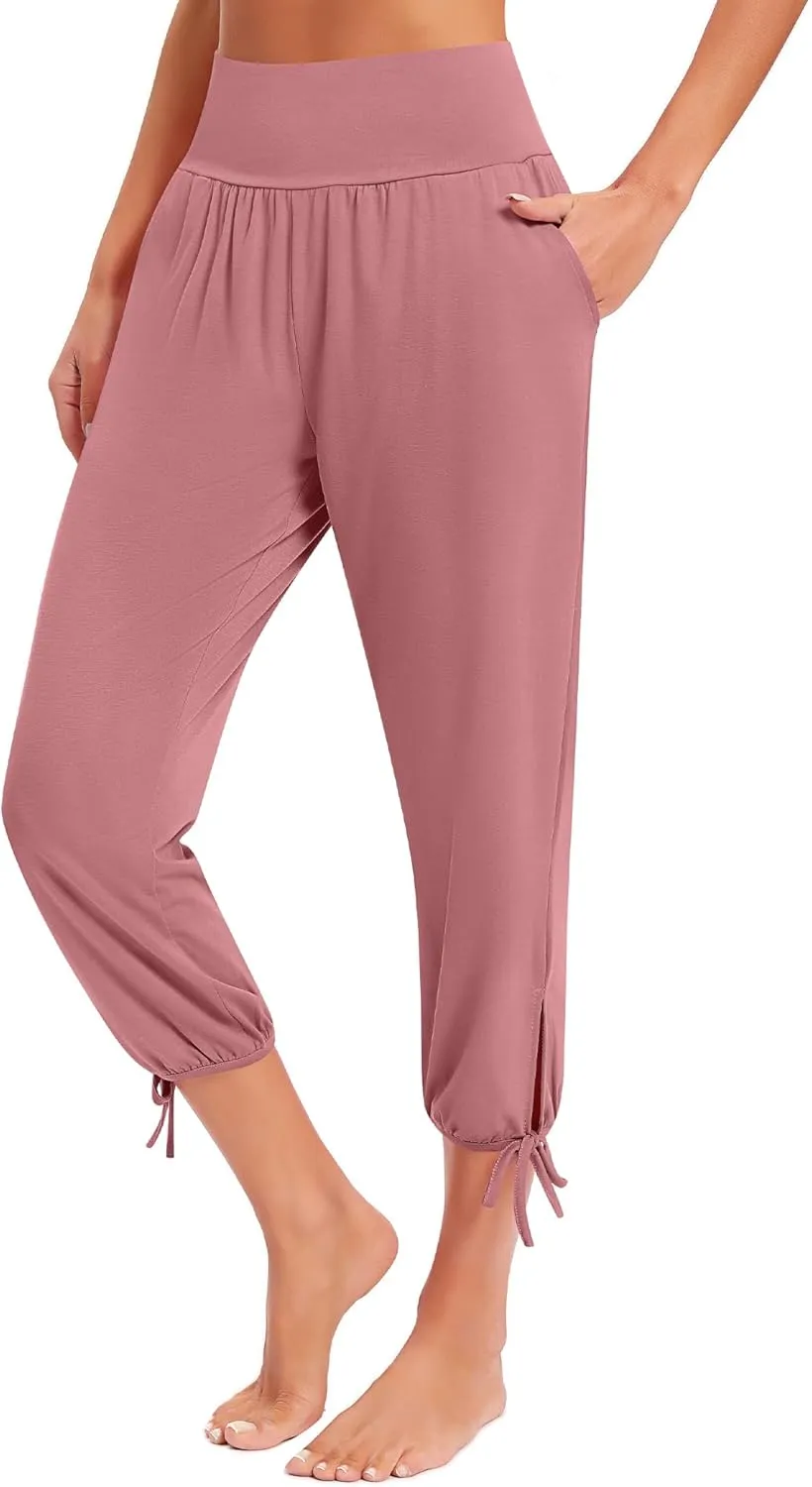 3 Pcs Women Capri Yoga Pant Casual Loose Workout Pant Lightweight Cropped Running Jogger Lounge Capri with Pocket