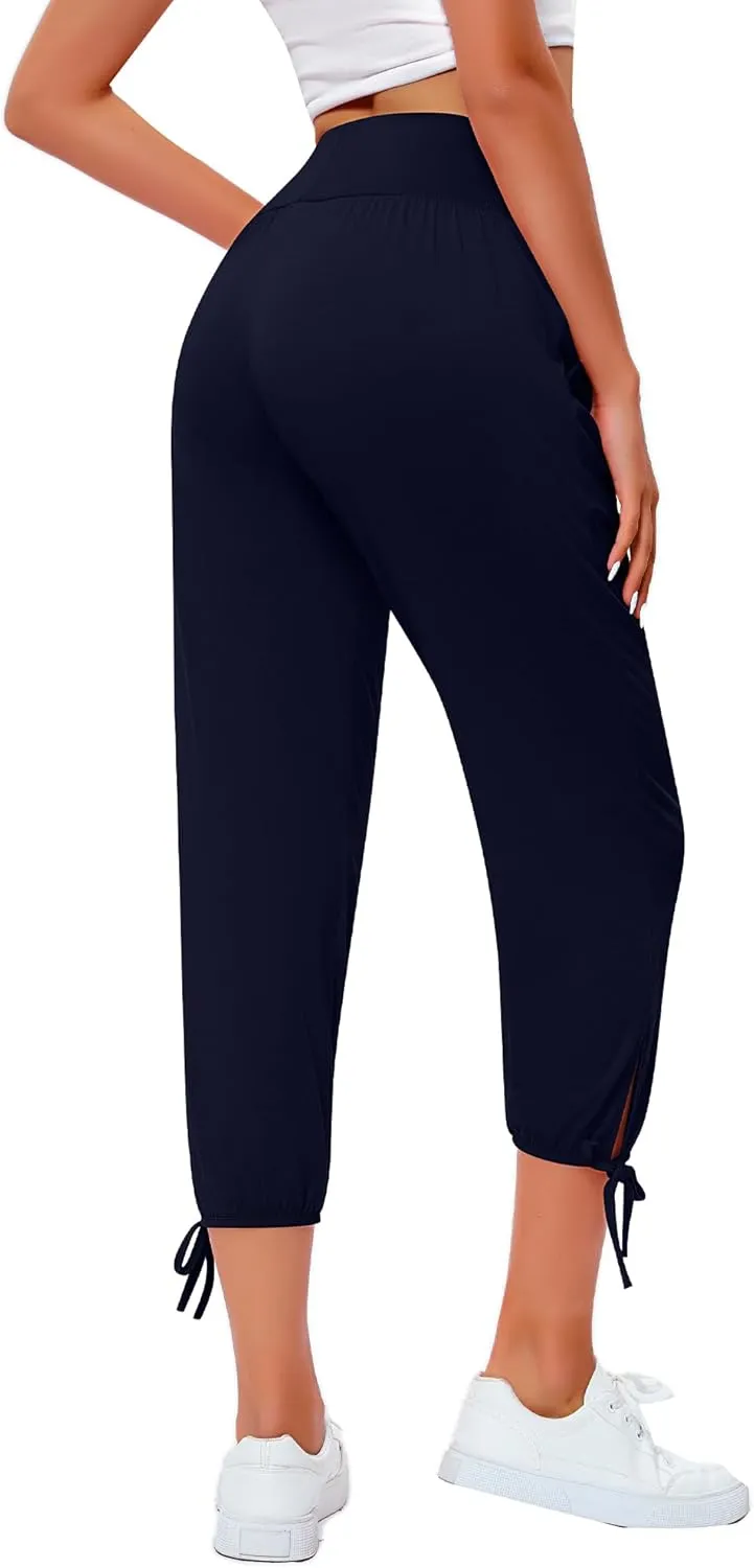 3 Pcs Women Capri Yoga Pant Casual Loose Workout Pant Lightweight Cropped Running Jogger Lounge Capri with Pocket