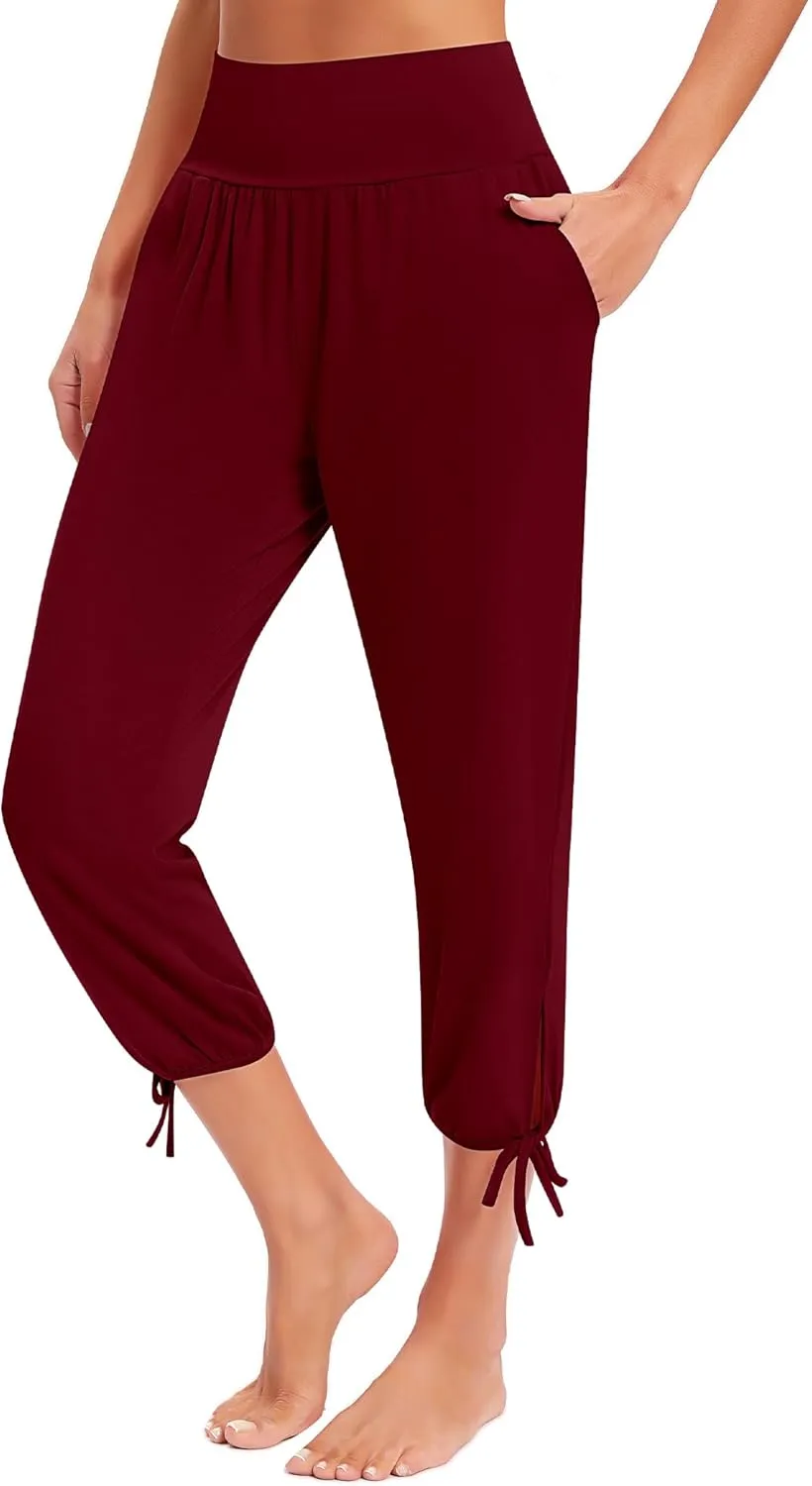3 Pcs Women Capri Yoga Pant Casual Loose Workout Pant Lightweight Cropped Running Jogger Lounge Capri with Pocket