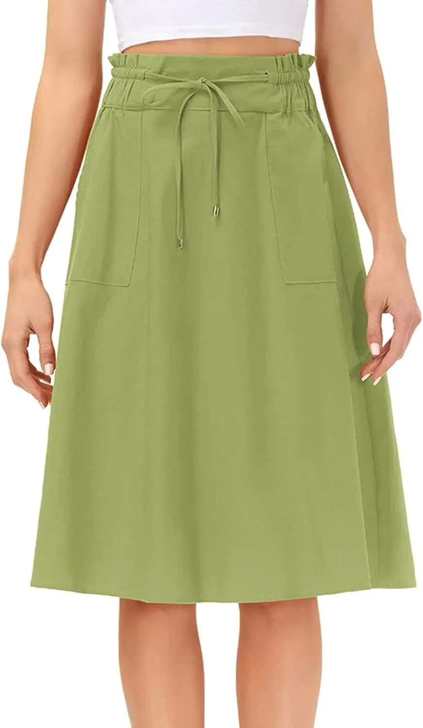 A Line Skirt for Women Solid Lightweight Drawstring High Elastic Waist Knee Length Summer Skirts 2025 Trendy Clothes