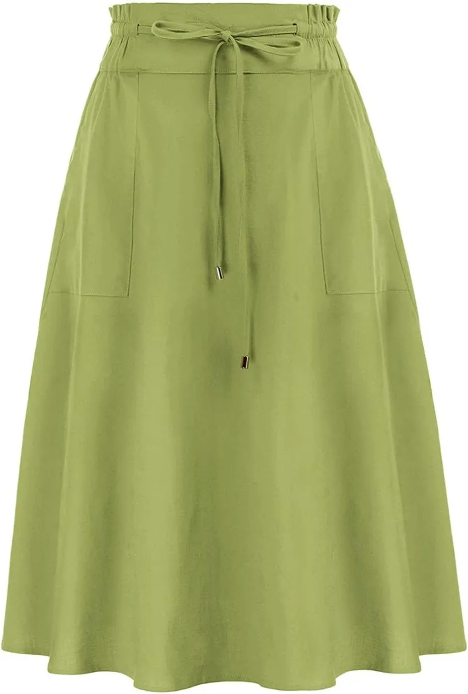 A Line Skirt for Women Solid Lightweight Drawstring High Elastic Waist Knee Length Summer Skirts 2025 Trendy Clothes