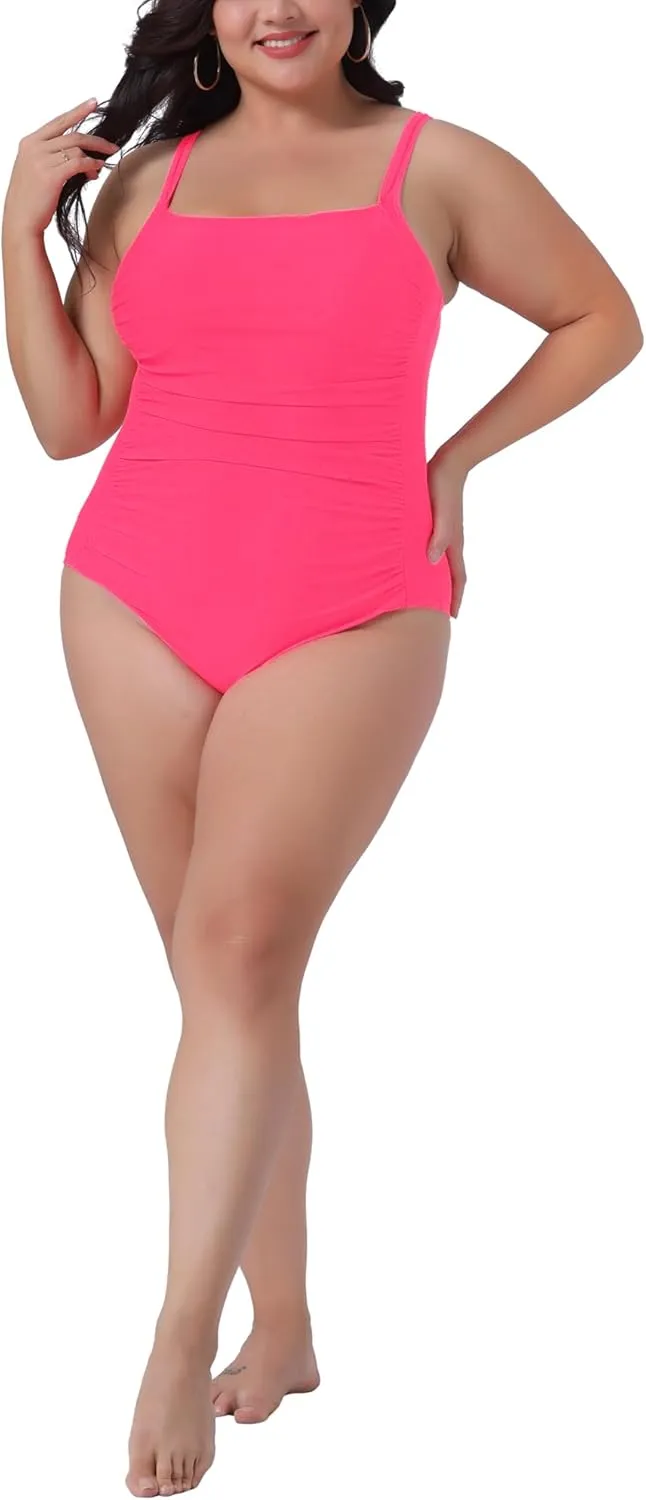 Agnes Orinda Women's Plus Size One Piece Swimsuit Padded Athletic Tummy Control Ruched Bathing Suit Swimwear