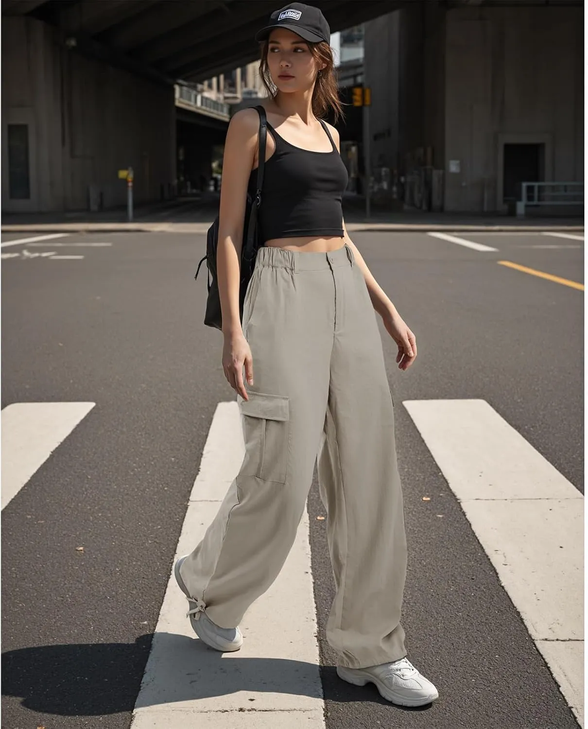 American Trends Cargo Pants Women Baggy Pants Y2K Parachute Pants with Multiple Pockets Trendy Lightweight Pants for Woman