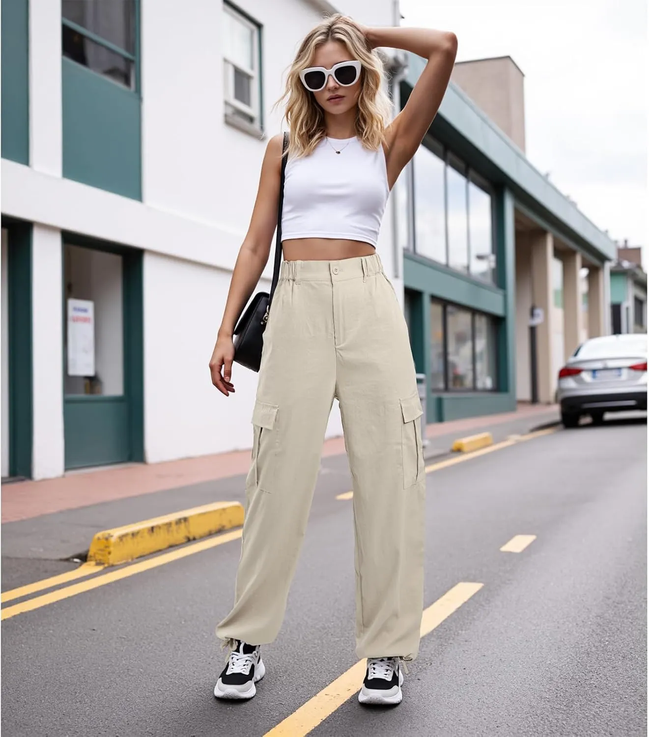 American Trends Cargo Pants Women Baggy Pants Y2K Parachute Pants with Multiple Pockets Trendy Lightweight Pants for Woman