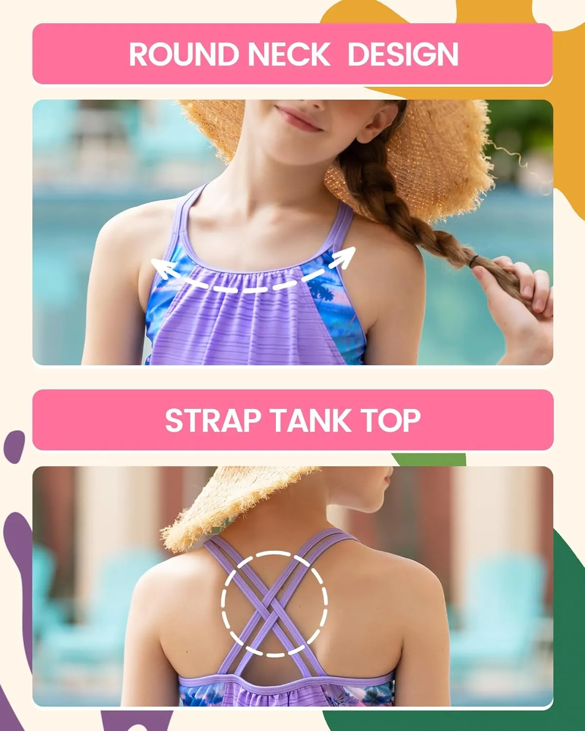 Angel season Girls Girls Tankini Swimsuit Two Piece Tankinis for Tween Bathing Suit Juniors Modest Swimwear with UPF 50 
