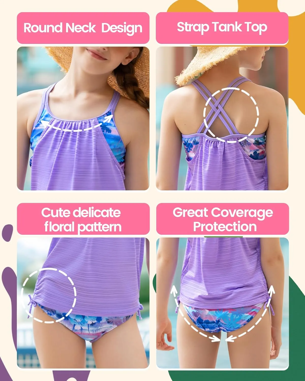Angel season Girls Girls Tankini Swimsuit Two Piece Tankinis for Tween Bathing Suit Juniors Modest Swimwear with UPF 50 
