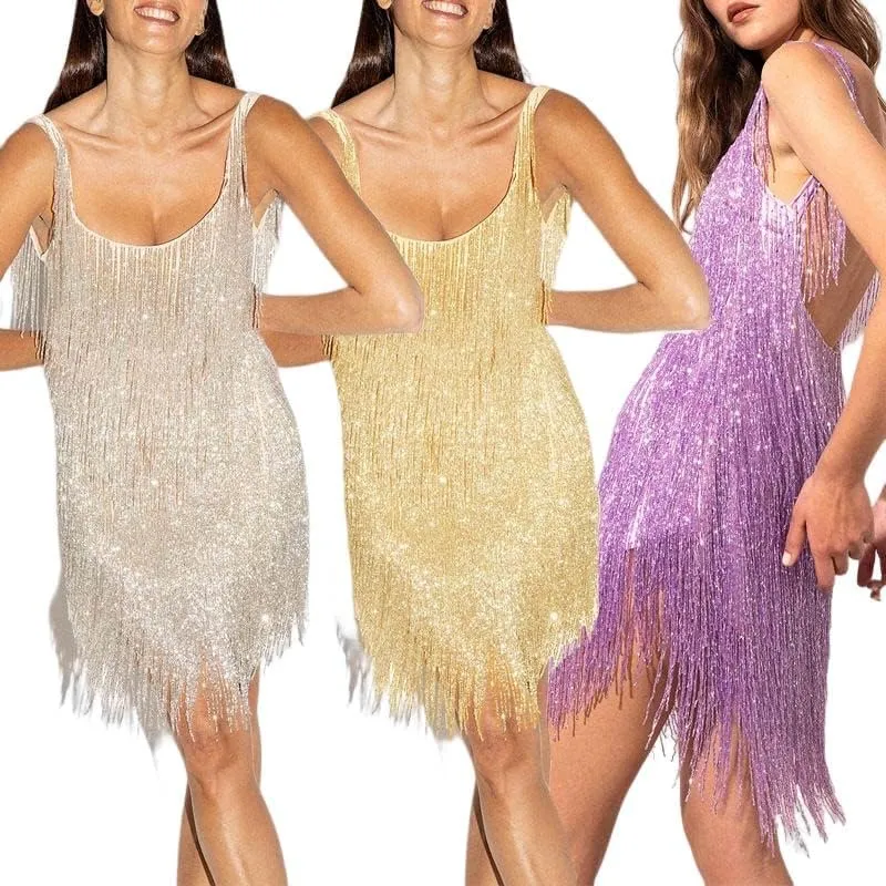 Argeousgor Women Sparkly Sequin Mini Dress Spaghetti Strap Backless Ruche High Waist Short Dresses Elegant Party Dress