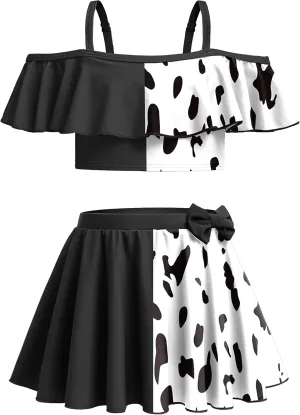 Arshiner 3 Piece Tween Girls Swimsuit Ruffle Sleeve Athletic Tankini Sport Swimwear with Swimming Skirt