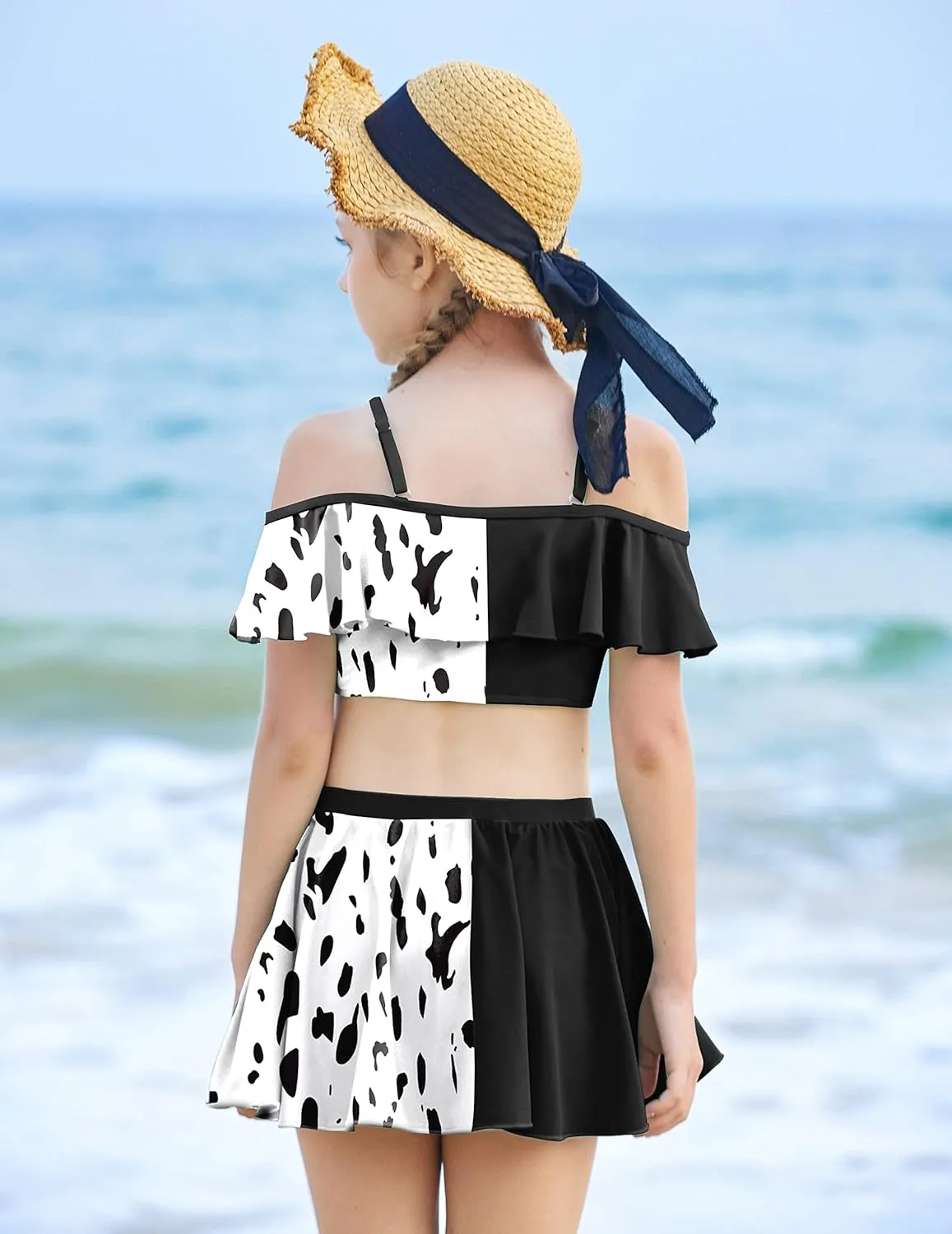 Arshiner 3 Piece Tween Girls Swimsuit Ruffle Sleeve Athletic Tankini Sport Swimwear with Swimming Skirt