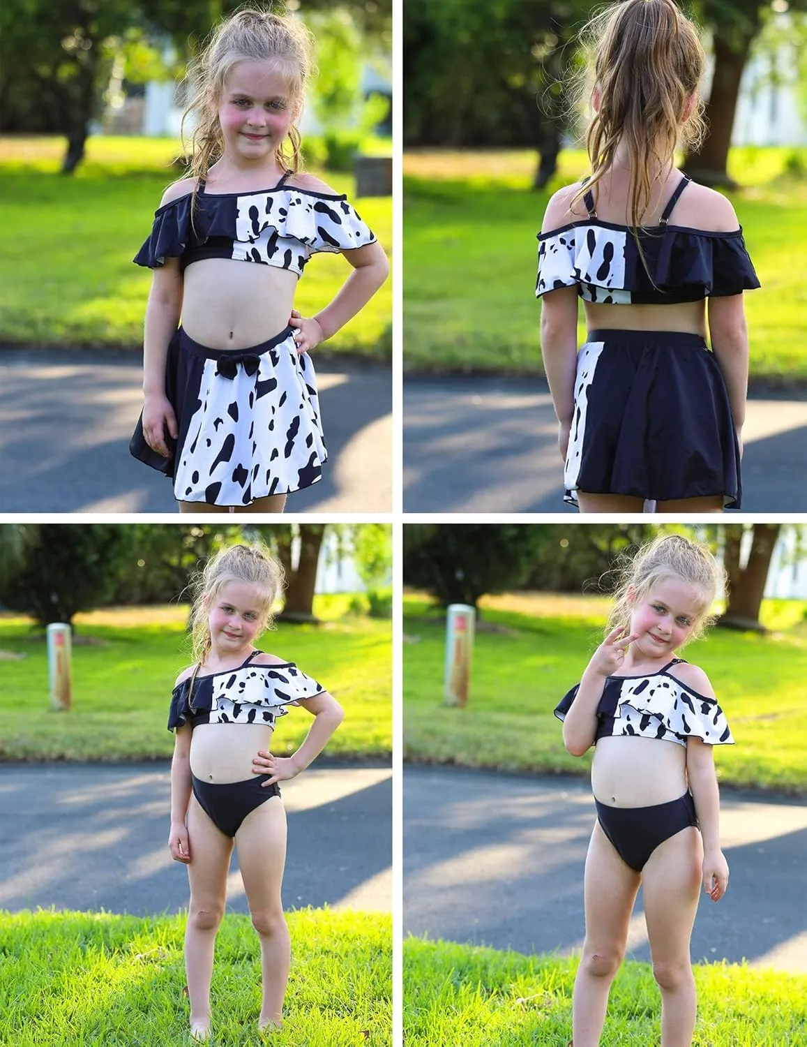 Arshiner 3 Piece Tween Girls Swimsuit Ruffle Sleeve Athletic Tankini Sport Swimwear with Swimming Skirt