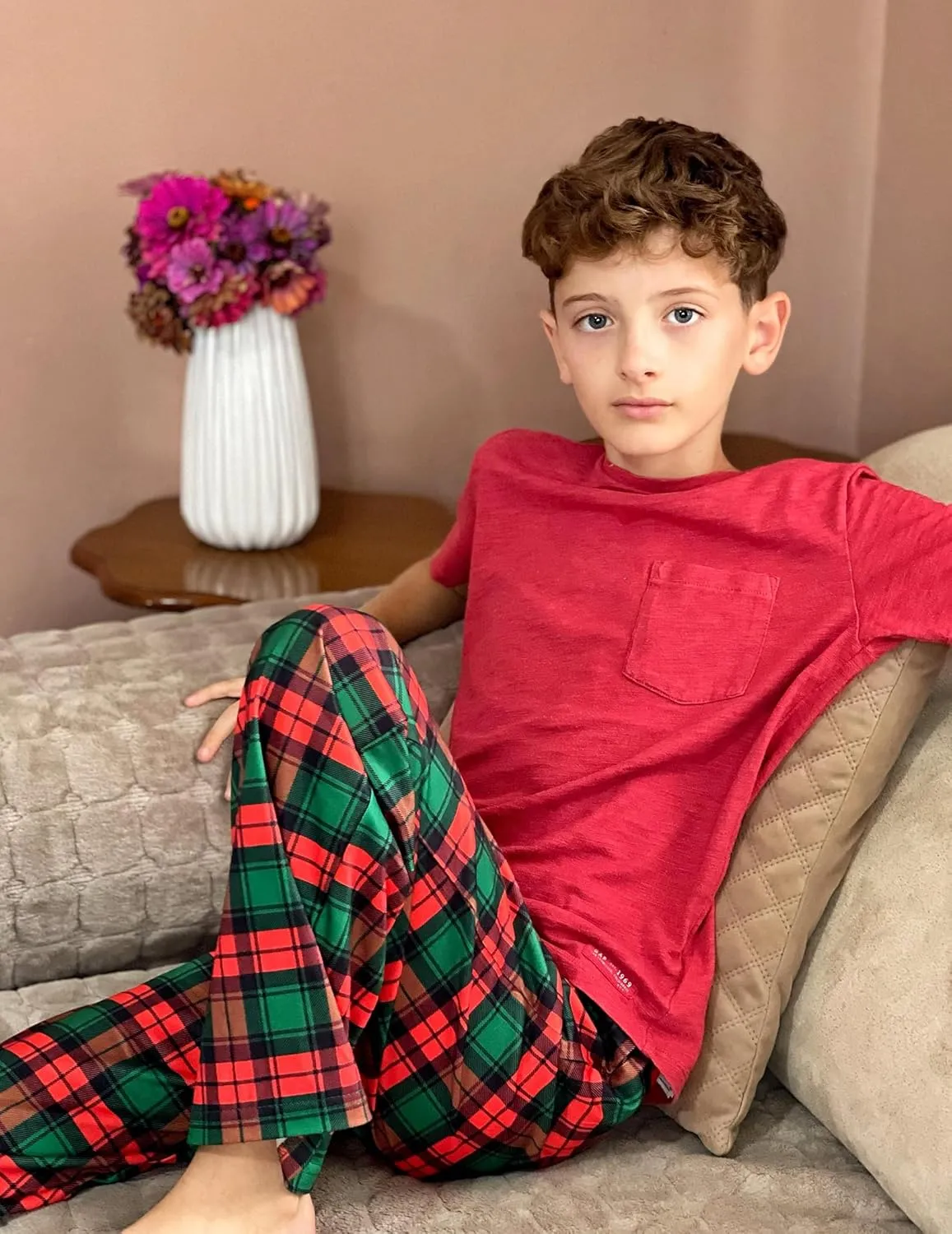Arshiner Boys Pajama Pants Long Sleep Plaid Pants Soft Lounge Pj Bottoms with Pockets