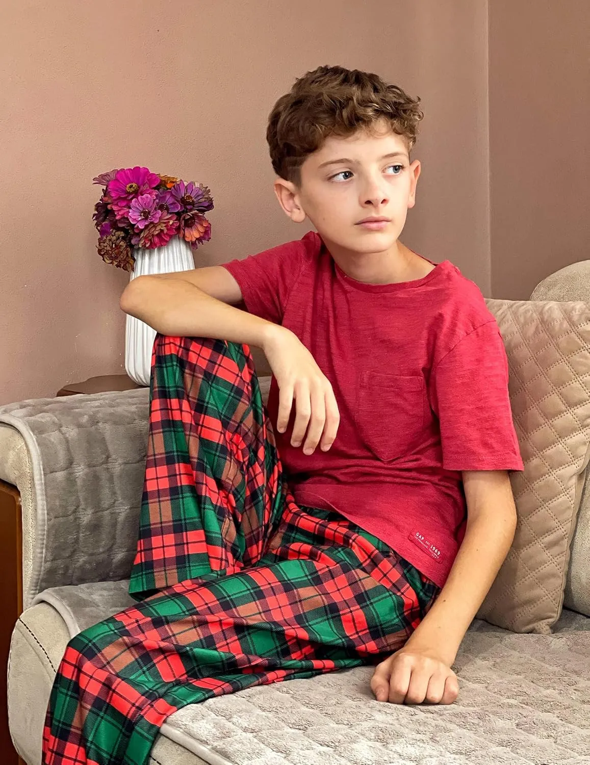 Arshiner Boys Pajama Pants Long Sleep Plaid Pants Soft Lounge Pj Bottoms with Pockets