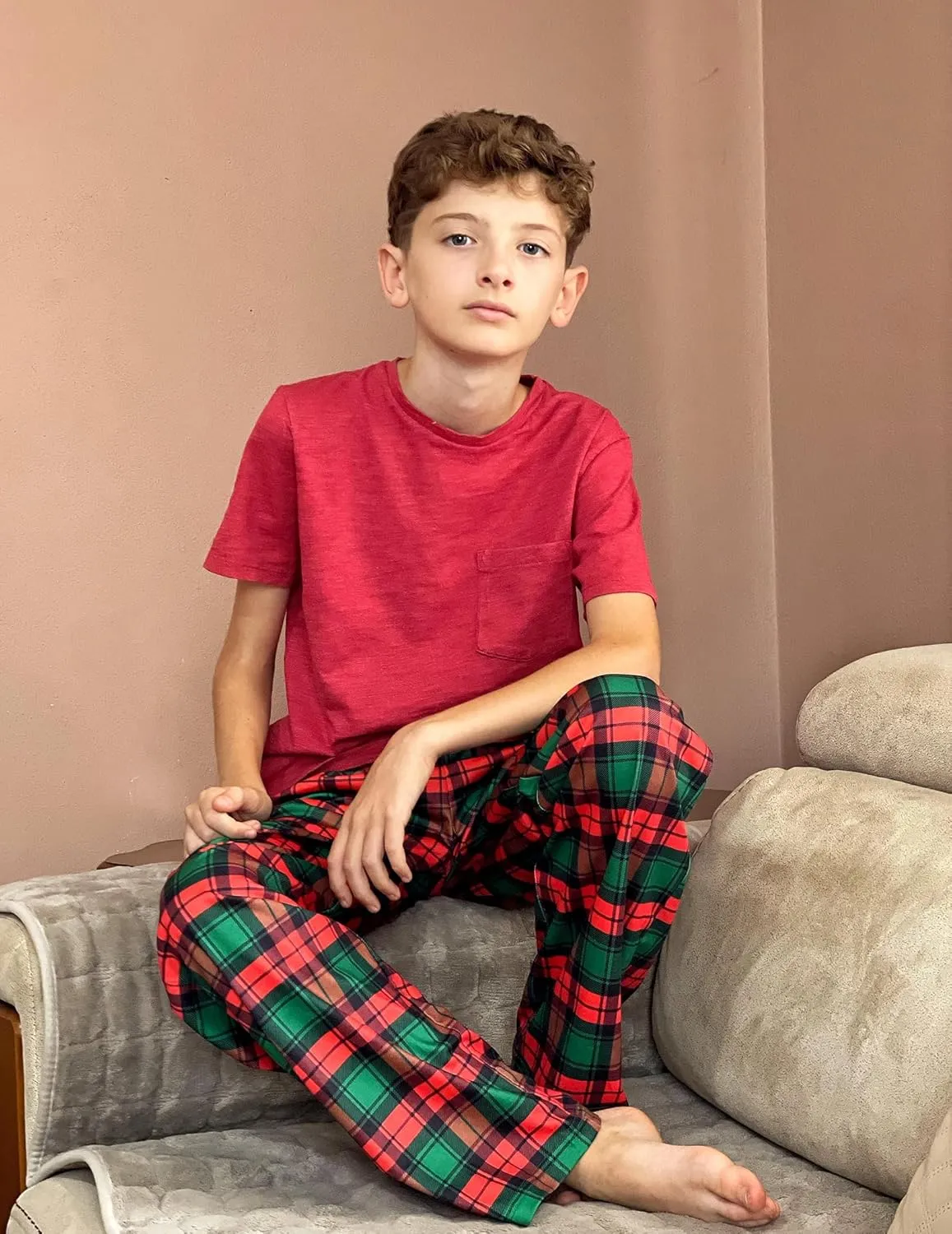 Arshiner Boys Pajama Pants Long Sleep Plaid Pants Soft Lounge Pj Bottoms with Pockets