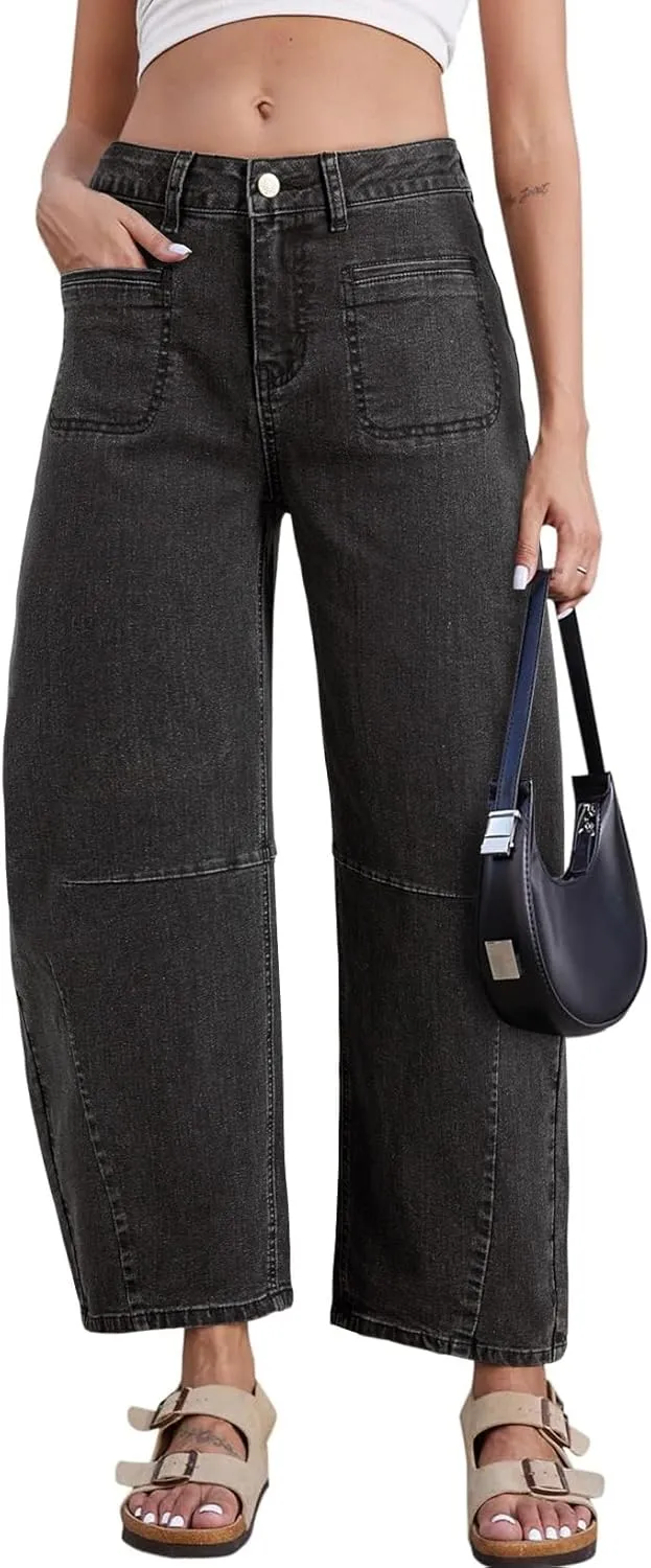 Astylish Womens Baggy Boyfriend Jeans Wide Leg High Waisted Barrel Vintage Trendy Denim Ankle Pants