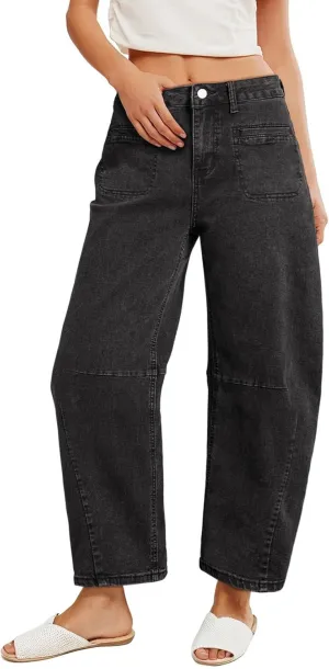 Astylish Womens Baggy Boyfriend Jeans Wide Leg High Waisted Barrel Vintage Trendy Denim Ankle Pants
