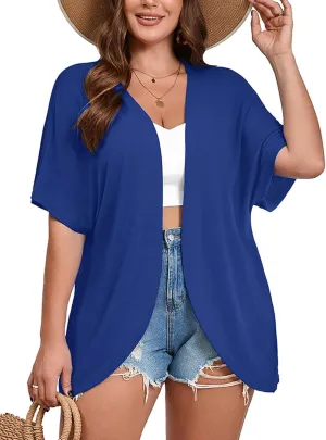 AusLook Women's Plus Size Short Sleeve Shawls and Wraps Lightweight Open Front Cardigan Cover Ups Shrugs Kimono Jacket Coat