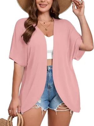 AusLook Women's Plus Size Short Sleeve Shawls and Wraps Lightweight Open Front Cardigan Cover Ups Shrugs Kimono Jacket Coat