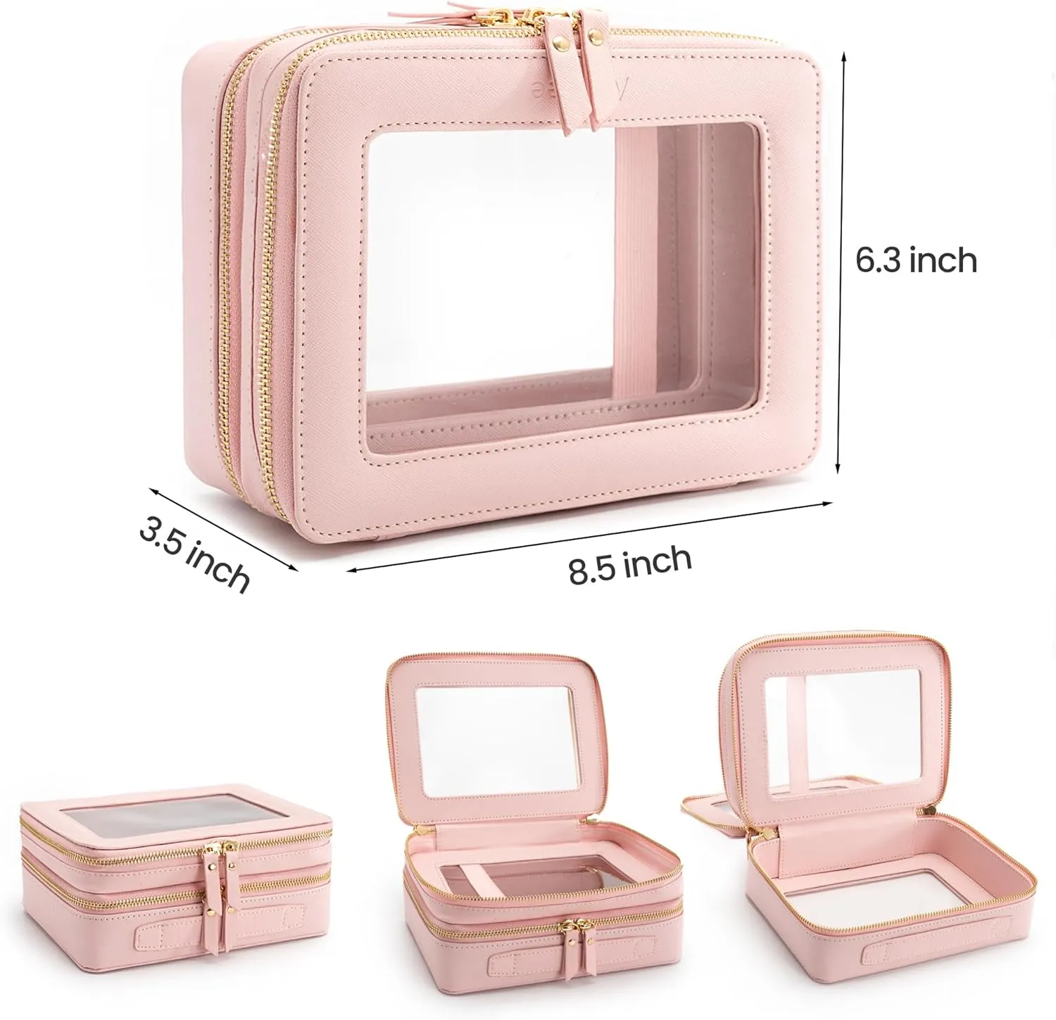 Aveniee Large Clear Makeup Bags, Double Layer Cosmetic Bags with Separate Brush Compartment, Travel Toiletry Bag Cosmetic Train Case, Travel Accessories Organizer for Women(2 Layers, Pink)