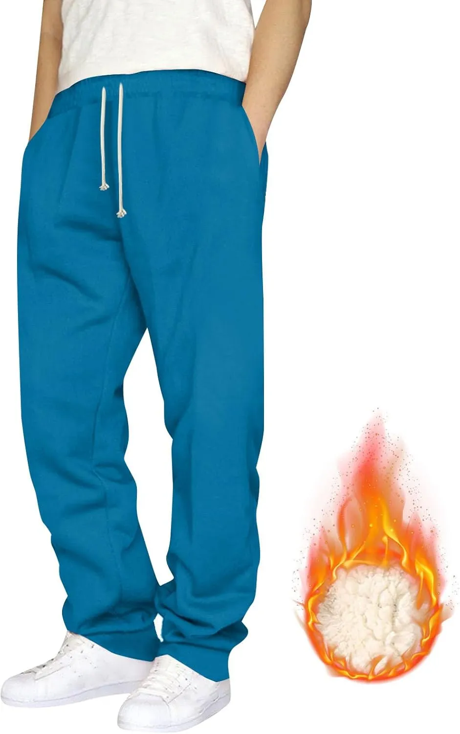 Baggy Fleece Lined Cinch Bottom Sweatpants Mens Sweatpants with Pockets Thicken Solid Color Yoga High Waisted Joggers