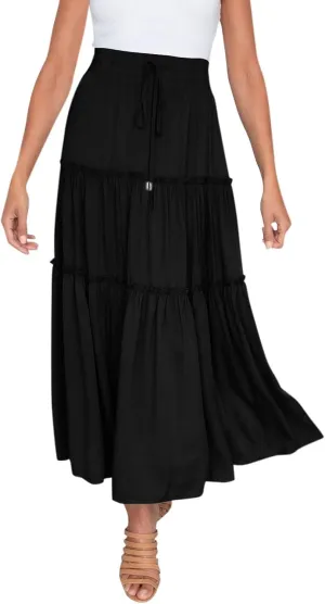 Beach Skirt for Summer Vacation High Elastic Waist Casual A Line Loose Solid Long Skirts for Women Trendy Clothes