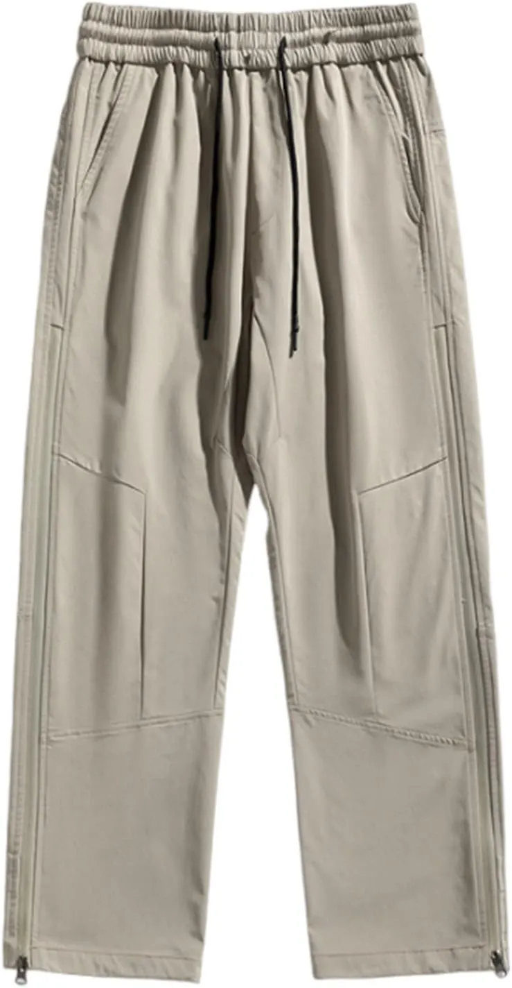 Bidobibo Cargo Work Pants for Men Stretch Elastic Waist Drawstring Pants Side Zip Tactical Pants Multi-Pocket Cargo Pants