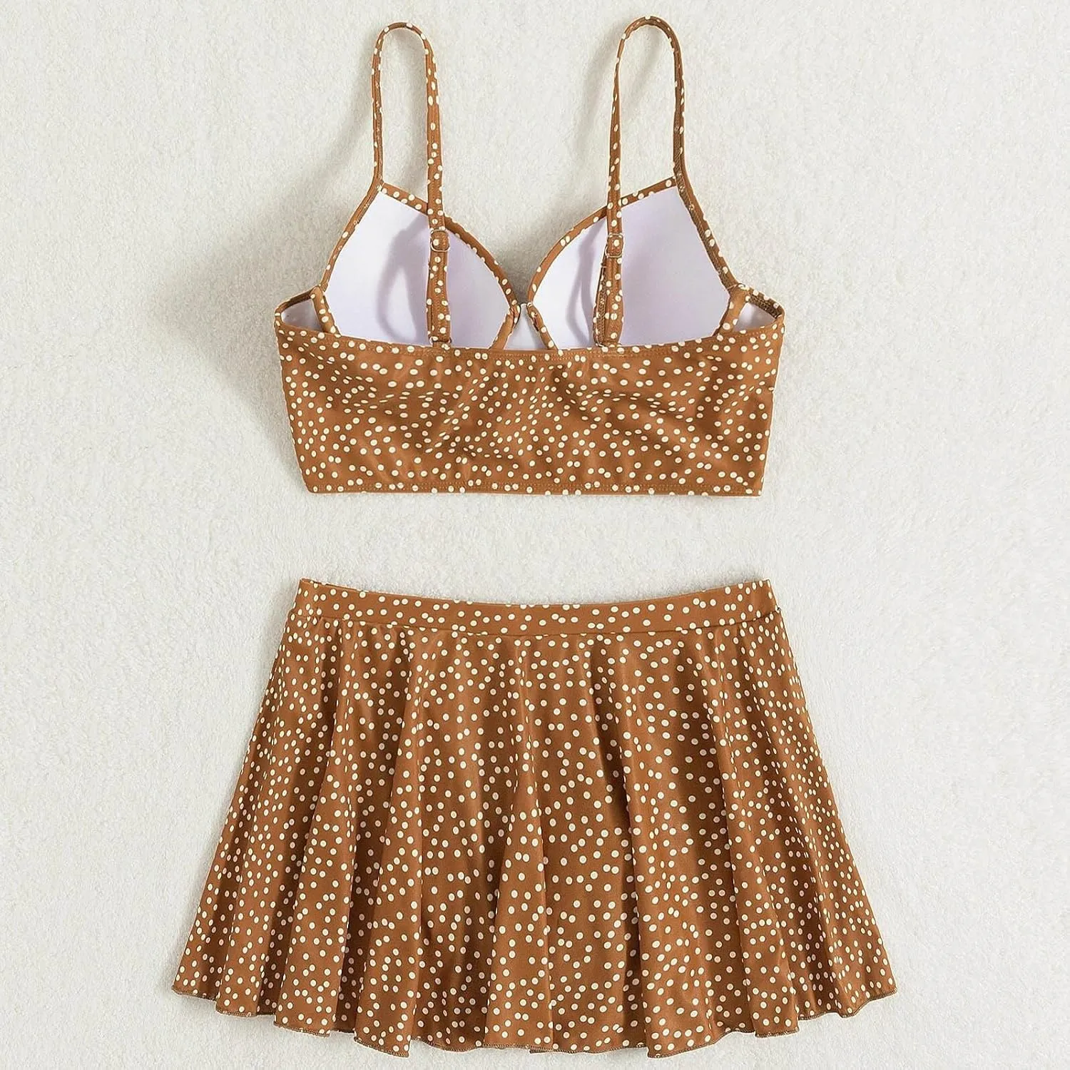 Bikini Sets for Women Vintage Polka Dot 2 Piece Swimsuits Twist Front Push Up Swim Bikini Top with Pleated Skirt