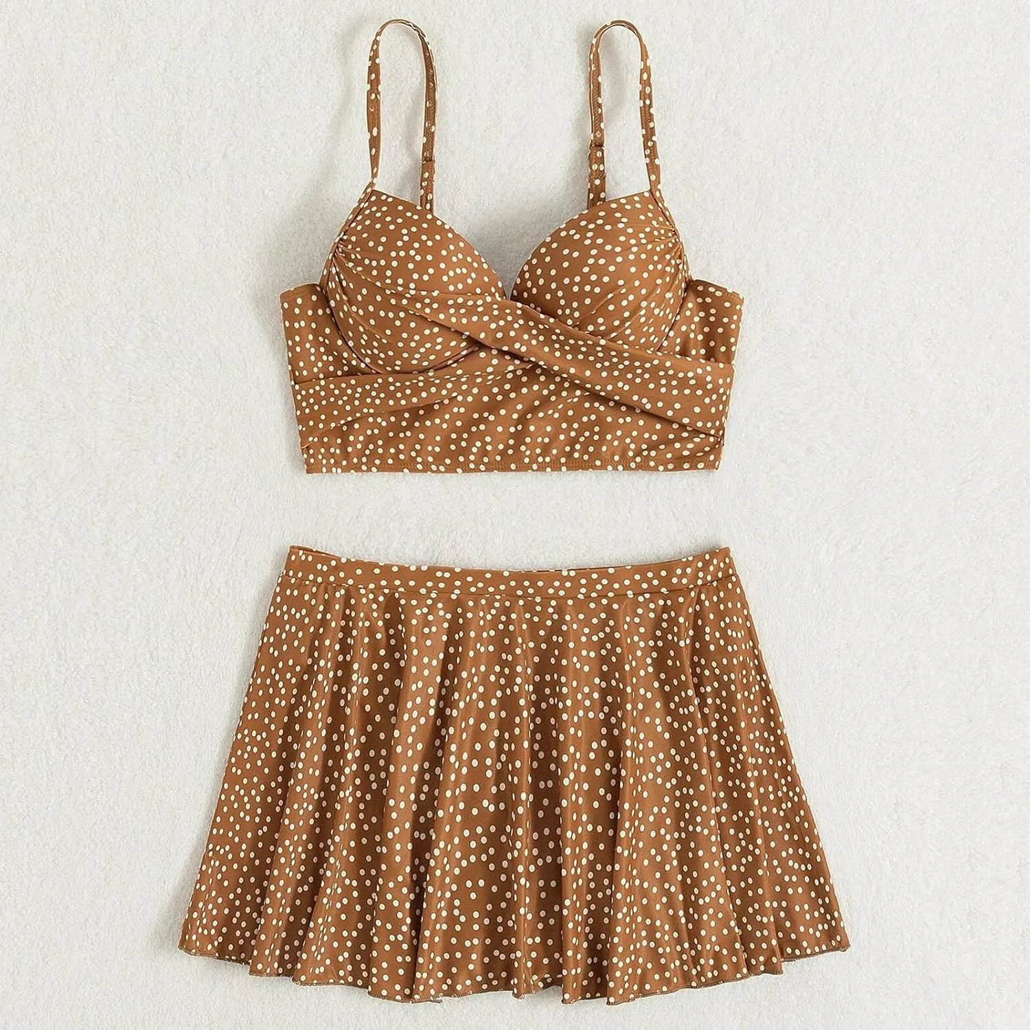 Bikini Sets for Women Vintage Polka Dot 2 Piece Swimsuits Twist Front Push Up Swim Bikini Top with Pleated Skirt
