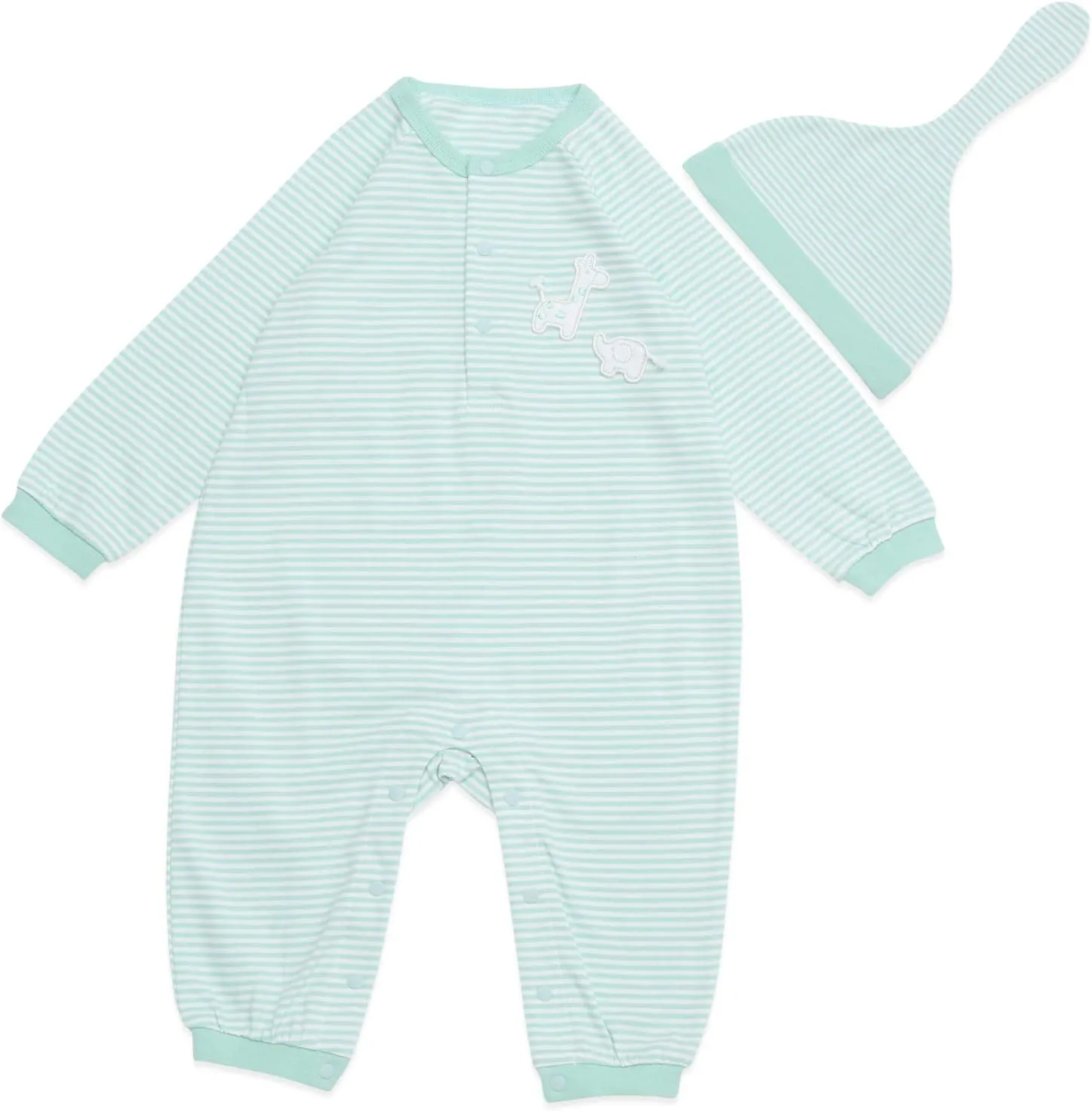 BONI Mint Baby Romper Jumpsuit, 100% Organic Cotton, One-Piece Coverall