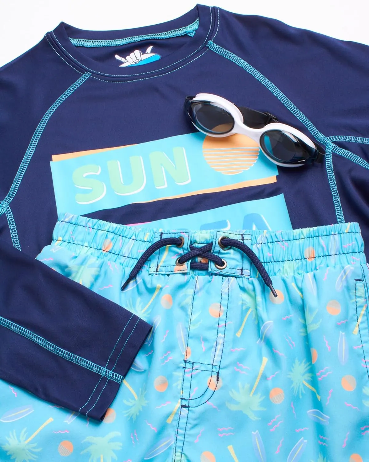 Boys' Rash Guard Set - 3 Piece UPF 50  Rash Guard Swim Shirt, Bathing Suit, Goggles - Swimwear for Boys (5-14)