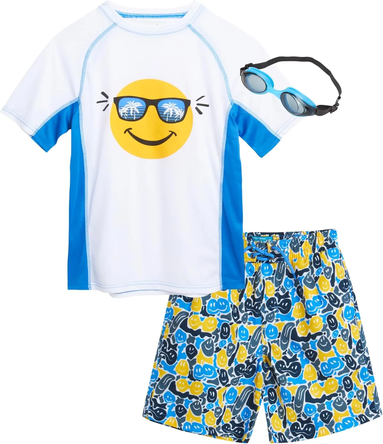 Boys' Rash Guard Set - 3 Piece UPF 50  Rash Guard Swim Shirt, Bathing Suit, Goggles - Swimwear for Boys (5-14)