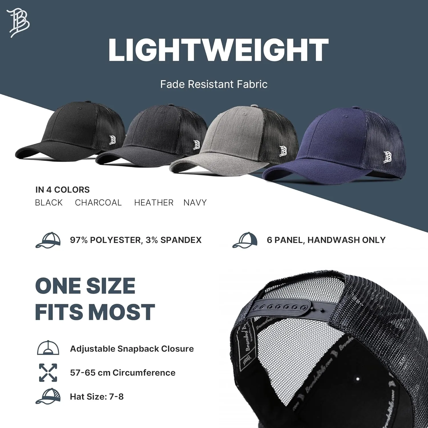 Branded Bills 1776 PVC Curved Trucker, Snapback Closure, Lightweight, Comfortable Baseball Cap