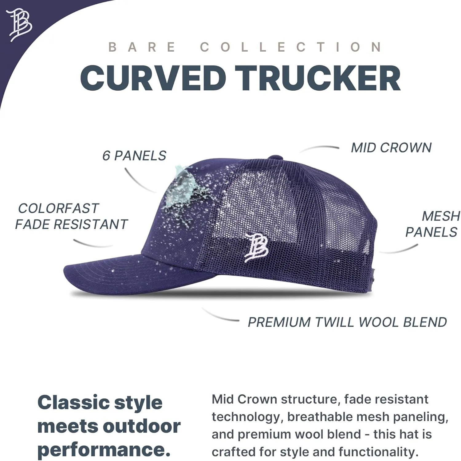 Branded Bills 1776 PVC Curved Trucker, Snapback Closure, Lightweight, Comfortable Baseball Cap
