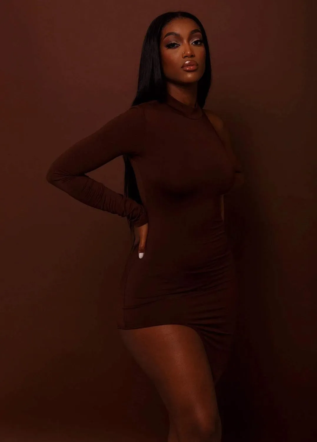 BYDIVA Classy One Shoulder Long Sleeve Bodycon Side Slit Party Dresses Clubwear