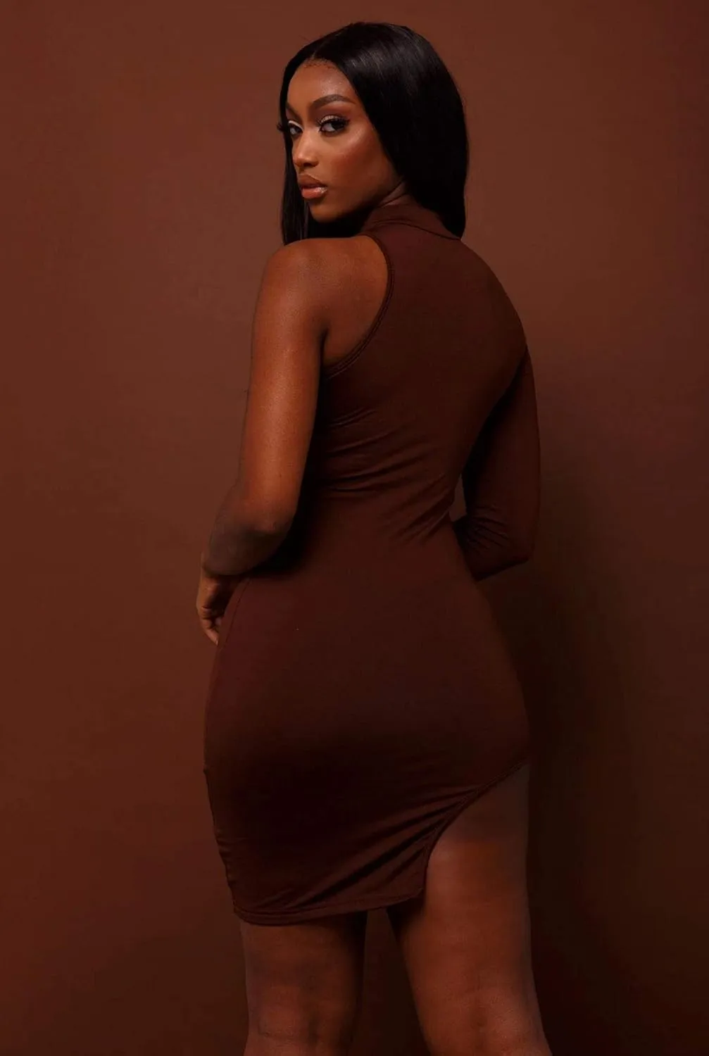 BYDIVA Classy One Shoulder Long Sleeve Bodycon Side Slit Party Dresses Clubwear