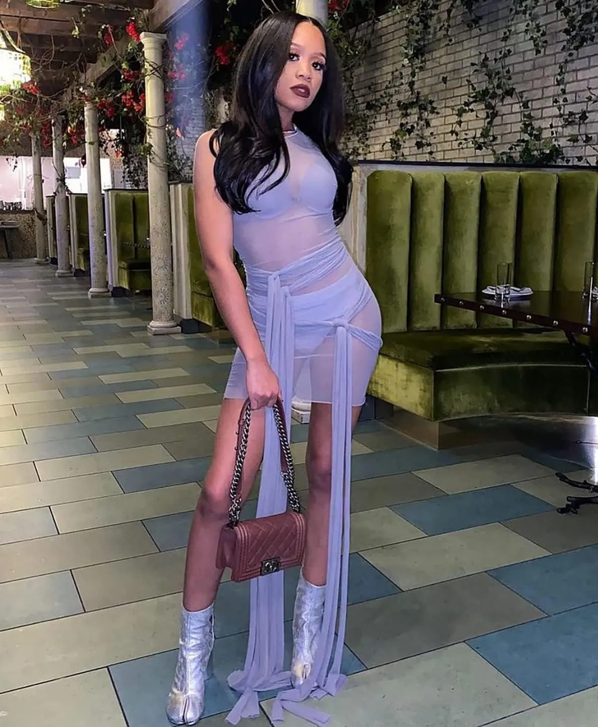 BYDIVA Ribbons Multilayer Mesh See Through Bodycon Party Dress Clubwear