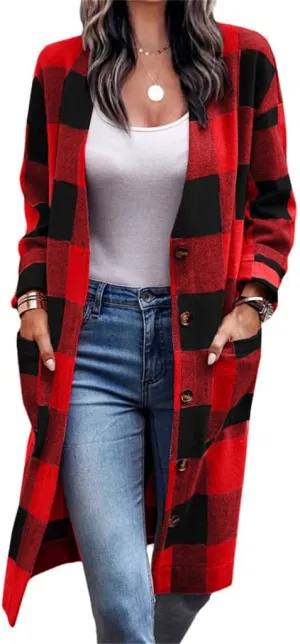 Canbebig Womens Oversized 2023 Plaid Shacket Jacket Lounge Button Down Wool Blend Fall Winter Tartan Trench Coat with Pockets
