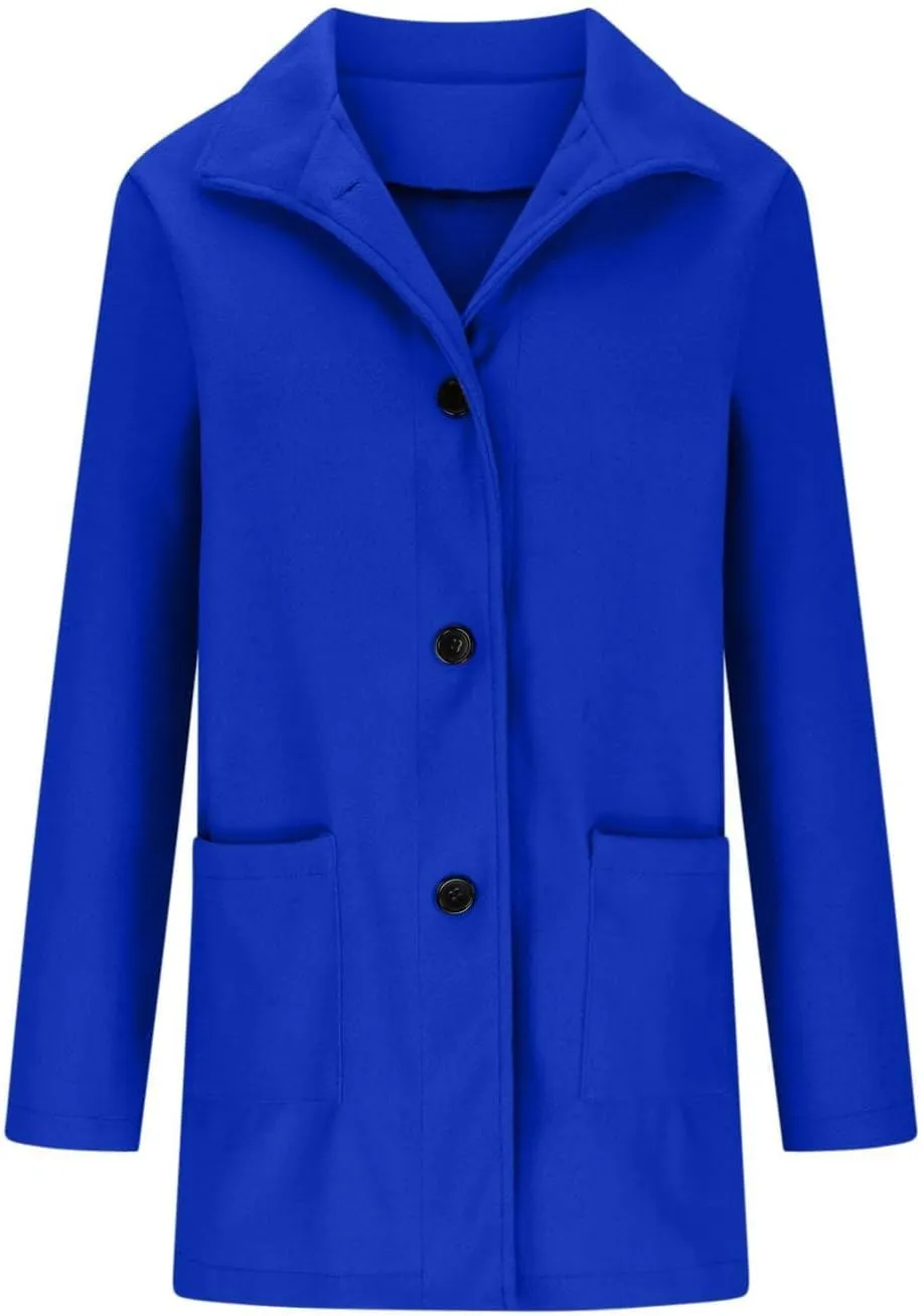 Canbebig Womens Pea Coats Wool Blend Coats Stand Collar Jackets Long Sleeve Overcoats Oversized Long Jackets with Pockets