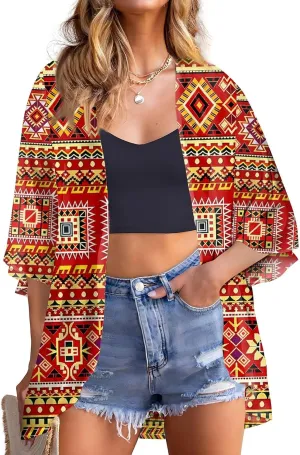 Cardigan for Women 3/4 Sleeve Lightweight Summer Kimono Cardigan Floral Print Loose Casual Beach Cover Up Tops 2025